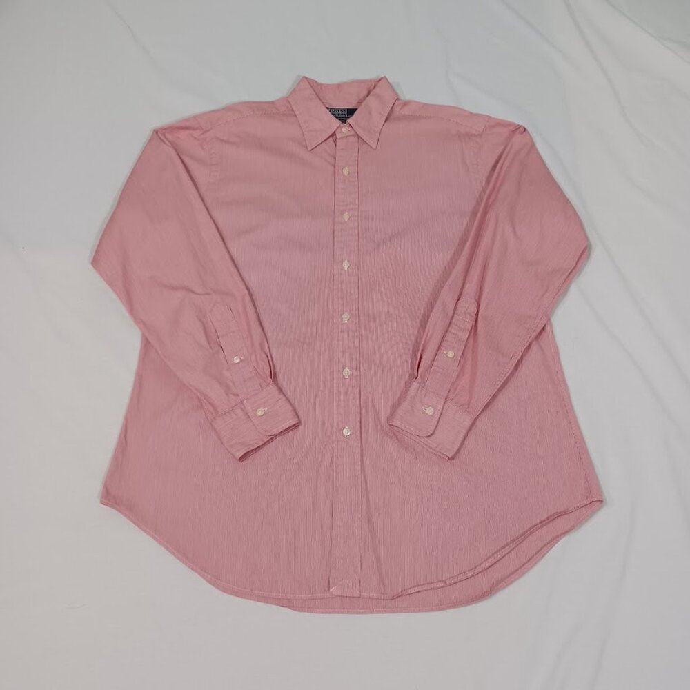 Polo Ralph Lauren Shirt Mens Red Sz 16 1/2 34/35 Long Sleeve Striped Classic Fit